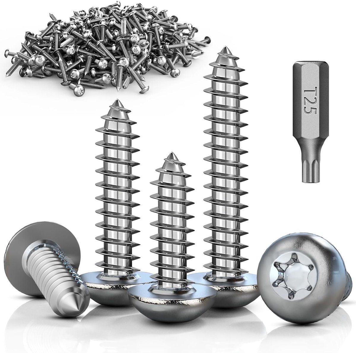 60 stuks zelftappende schroeven M5x25mm houtschroeven Torx plaatschroeven roestvrij staal volledige schroefdraad linzenkopschroeven A2 V2A ronde kopschroeven zilver