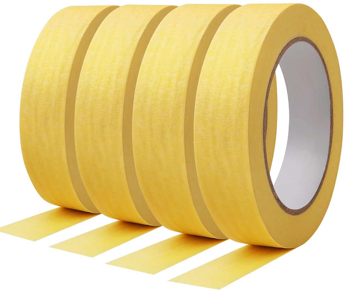 4 rollen, elke rol 2 cm × 50 m, goudkleurige crêpetape | crêpeband voor schilderwerkzaamheden, renovaties, lakken en knutselwerk als schilderband