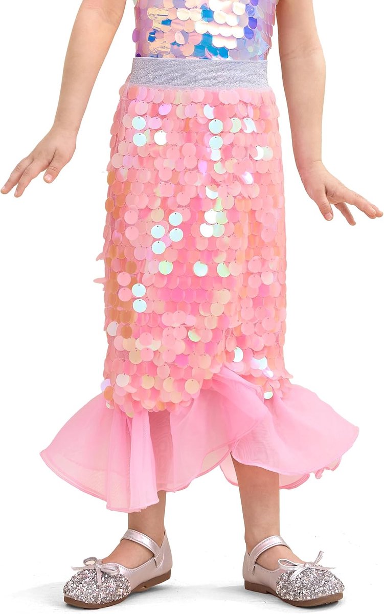 Rok voor meisjes, pailletten, kinderen, zeemeerminrok, met voering, elastische taille, pailletten, zeemeerminstaart voor kleine meisjes, verjaardag, feest, strand