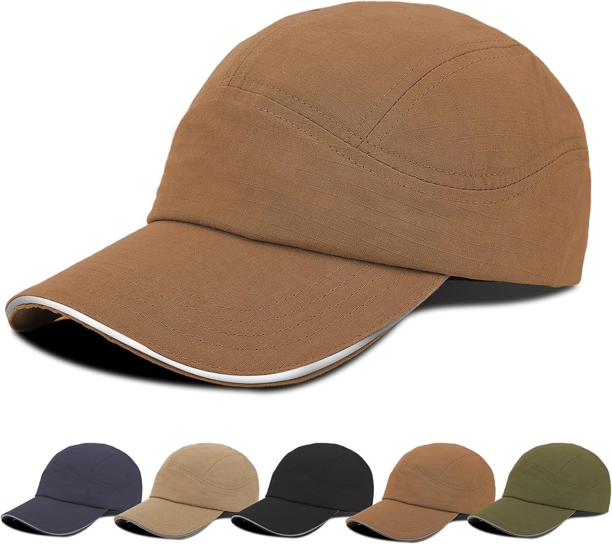 Baseballpet voor heren, gewassen katoenen hardlooppet met reflecterende rand, dames, uv-bescherming, zacht, ademend, ongestructureerd, zonnehoed, zomer, verstelbare sportpetten voor golf, tennis