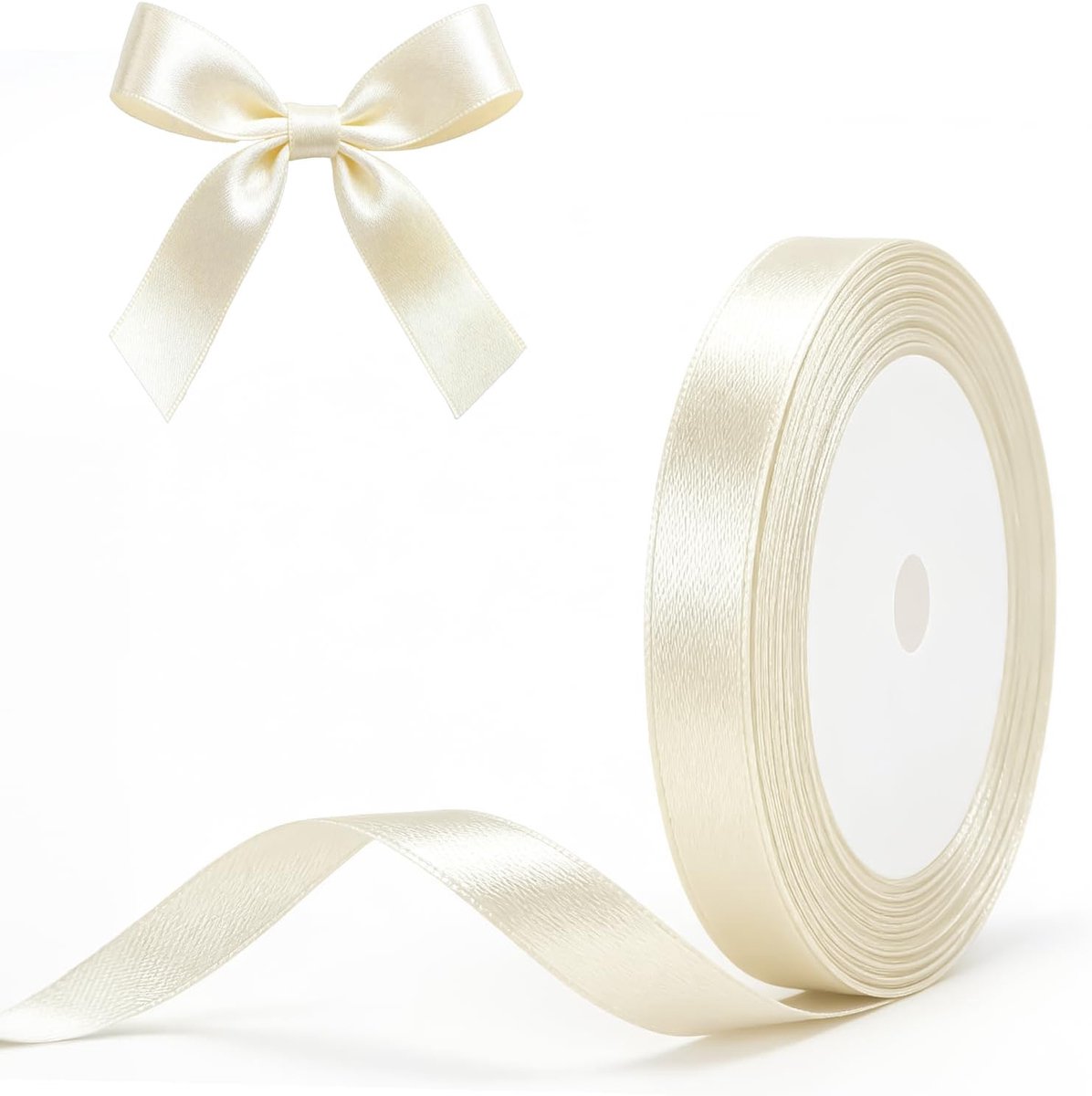 Satijnen lint ivoorwit, 10 mm: decoratief cadeaulint, 22 m lint om te knutselen, decoratief lint voor geschenkverpakking, decoratie