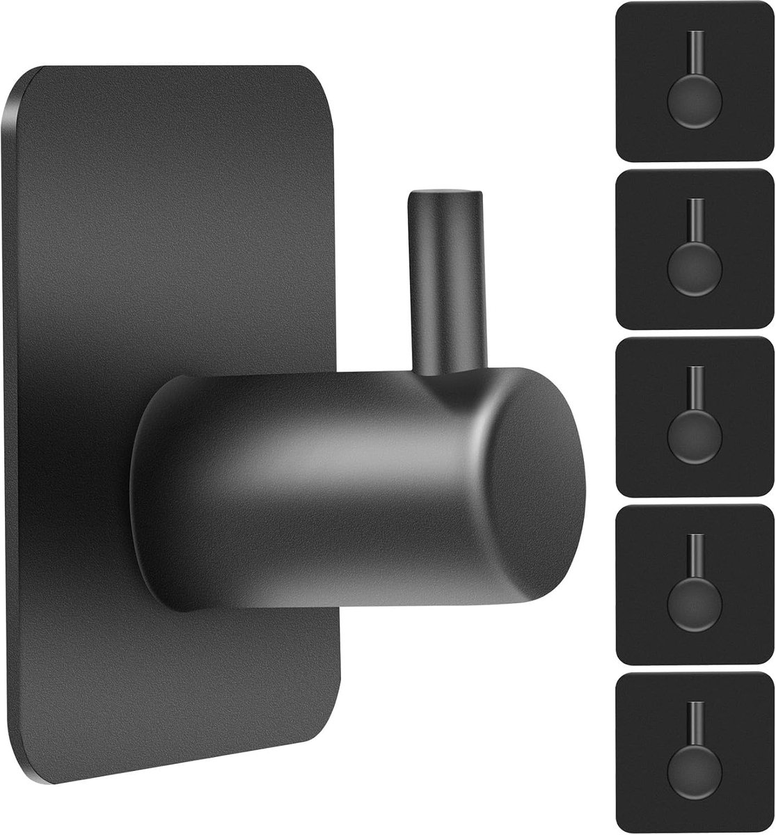 6 stuks handdoekhaken zonder boren zwart, handdoekhouder zonder boren zwart, roestvrij staal kleefhaken, extra sterk, kledinghaken, zelfklevende haken, handdoekhouder, voor badkamer, haken