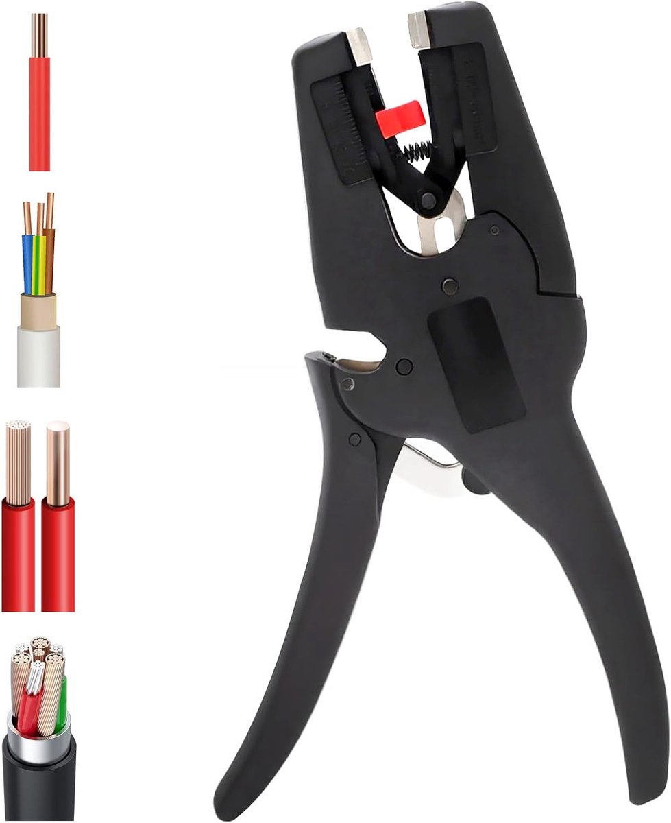 striptang, zelfinstellende draadstripper, 2-in-1, draadstripper tool, kabelstripper, zwart, voor het strippen en snijden van draden van 0,03 tot 10 mm²