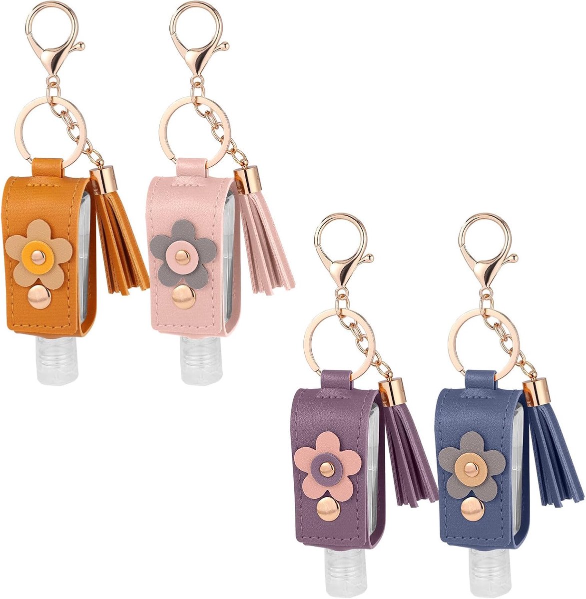 4st Hand Sanitizer Sleutelhanger, 30ml Navulbaar Reisformaat Hand Sanitizer Draagtas Draagbare Reisformaat Flessen Toiletartikelen Containers voor Lotion Vloeistof Zeep Shampoo (4 Kleuren)