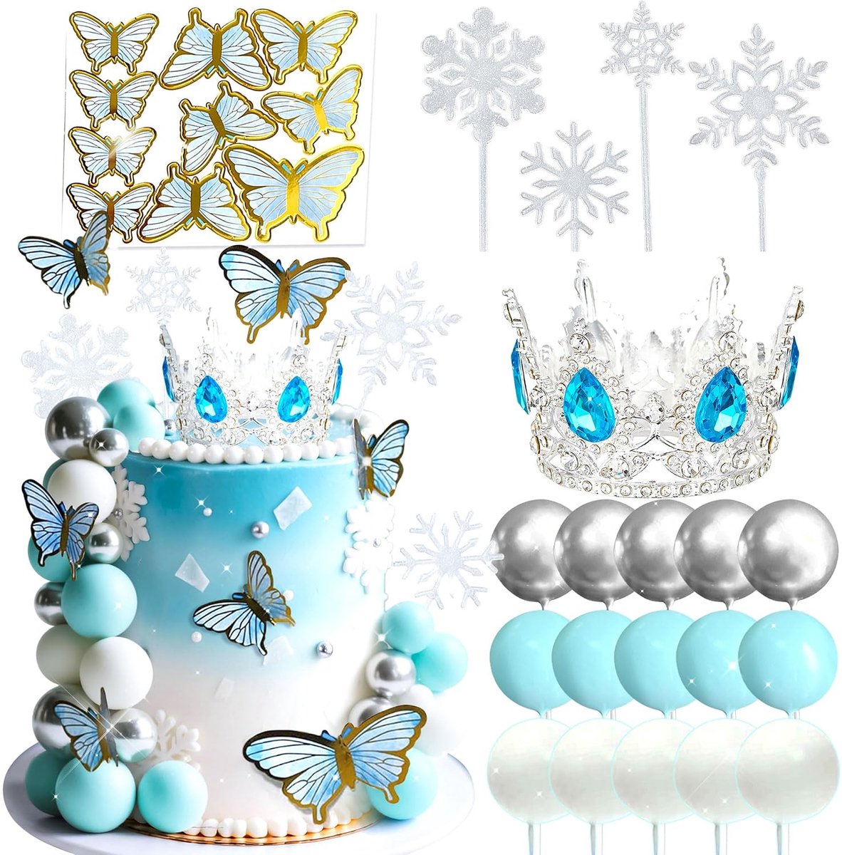 ballen taartdecoratie prinsessen boho taartdeco tiara kroon | ballen taartdecoratie prinsessen boho taartdeco tiara kroon verjaardag decoratie blauw