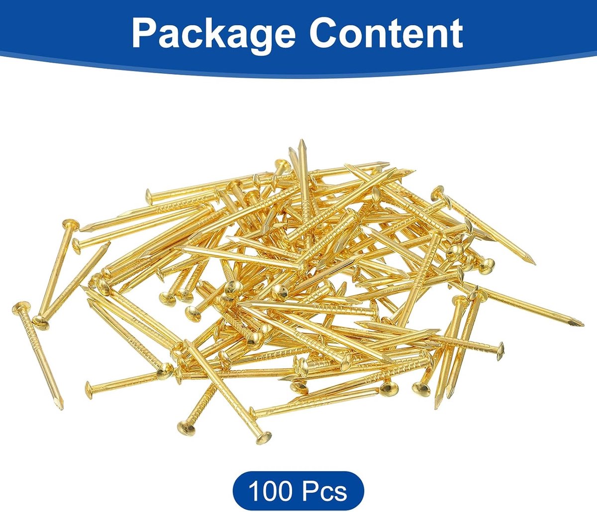 100 stuks kleine spijkers, hardware, 1,5 x 25 mm, ronde kopspijkers van messing, algemene eindnagels voor timmerwerk, voor het ophangen van foto's, doe-het-zelfprojecten, goud