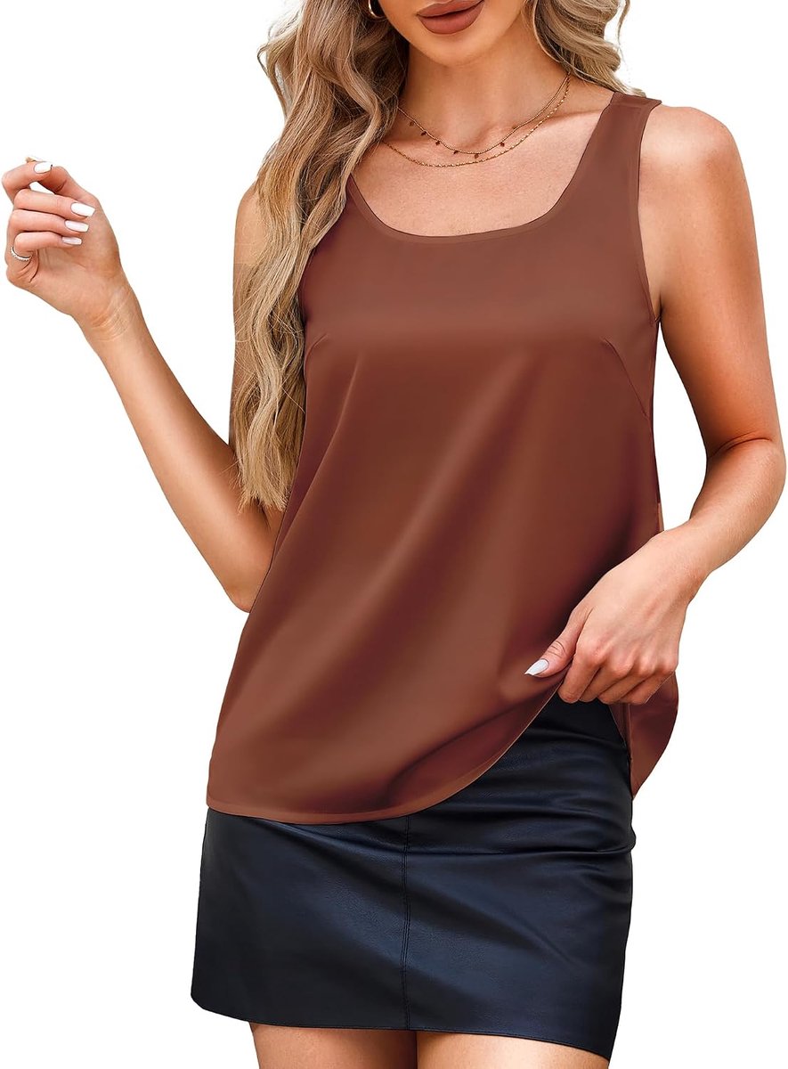 hemdje tops voor dames - satijnen tanktop met ronde hals, zomerhemden, mouwloze basic blouse, gekleed casual