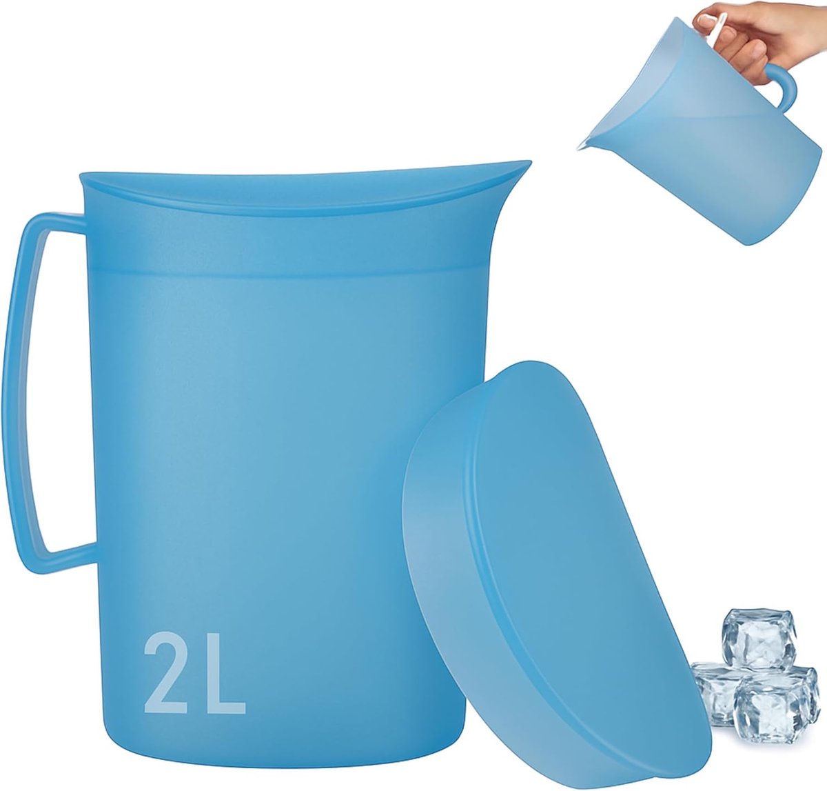 waterkan van kunststof, 2 l, BPA-vrij, multifunctioneel voor feesten en outdooractiviteiten, waterkan van kunststof, doorschijnend, blauw (transparant)