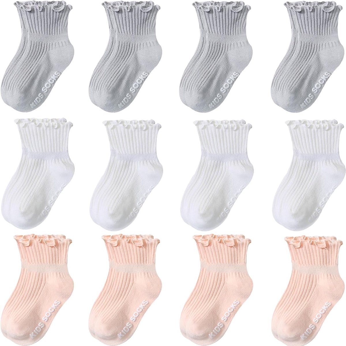 Sokken Antislip Ruche Leuke Enkelsokken Katoen 12-Pack Voor Kids 6M-7Jaar