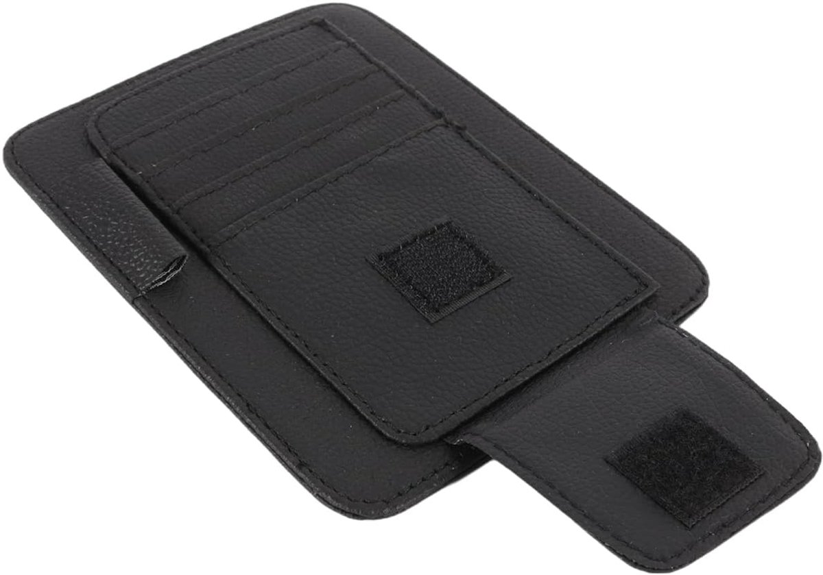 2 stuks universele auto zonneklep organizer, PU leren opbergtas voor zonnebrillen, kaarten, verzekeringsregistratiepen, ontvangstbewijs, autodocument (zwart)