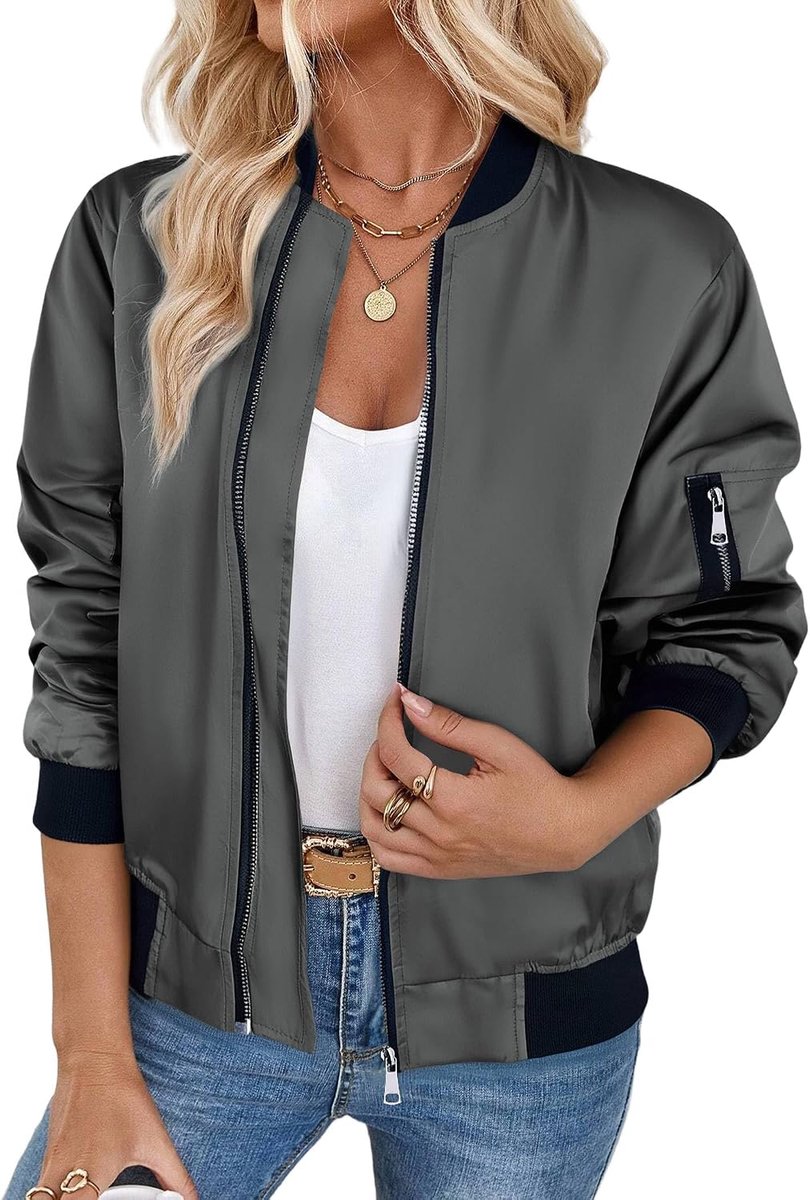 Damesjas, bomberjack, licht, kort, herfst, winter, lange mouwen, met ritssluiting, modieus, casual, XS-3XL