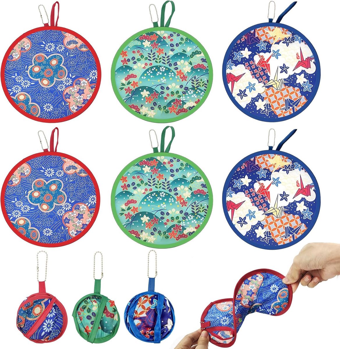 6 stuks ronde vouwwaaiers, opvouwbaar, Chinese Japanse mini-waaiers voor feestjes, bruiloften, festivals (6 stuks)