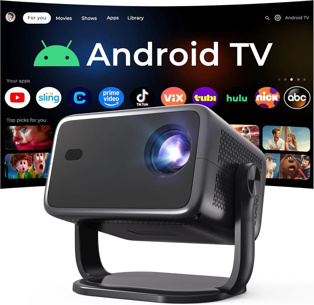 Smart Beamer - HD Projector - Native 1080P en 4K Ondersteuning - KI Spraakbesturing - Voor Thuisbioscoop