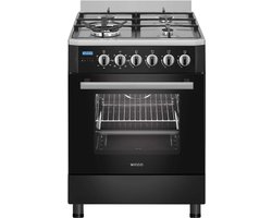 Wiggo - WO-E639R(BX) - Vrijstaand - Gasfornuis - Wok - 60 cm - 66 Liter - 4 pitten - Energieklasse B - 5 jaar garantie - Zwart Rvs