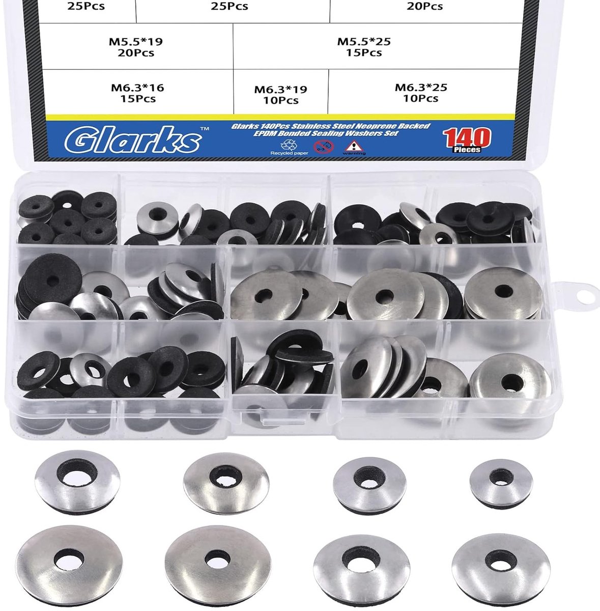 140 Stuks EPDM Gecoate RVS Afdichtringen Assortiment - Diverse Maten voor Schroeven #4, #5 en #6
