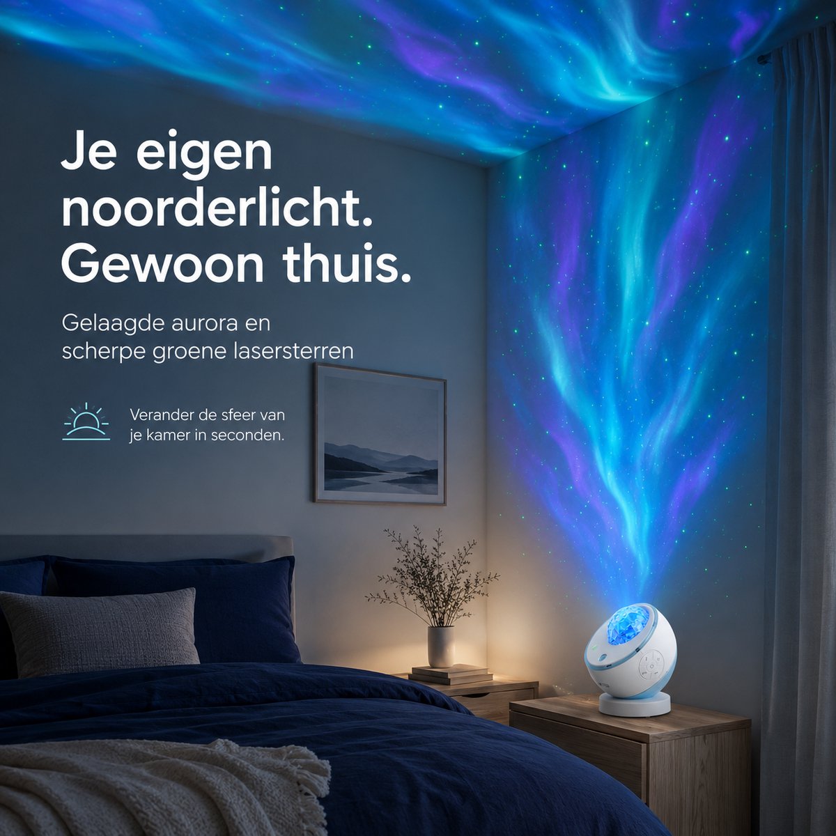 Sercano Sterrenhemel Projector – Aurora Projector met Groene Laser – 16 Kleuren – Bluetooth Speaker – 10 Geluiden & 5 Films – Timer – Met Afstandsbediening – voor Volwassenen Slaapkamer – foto 2