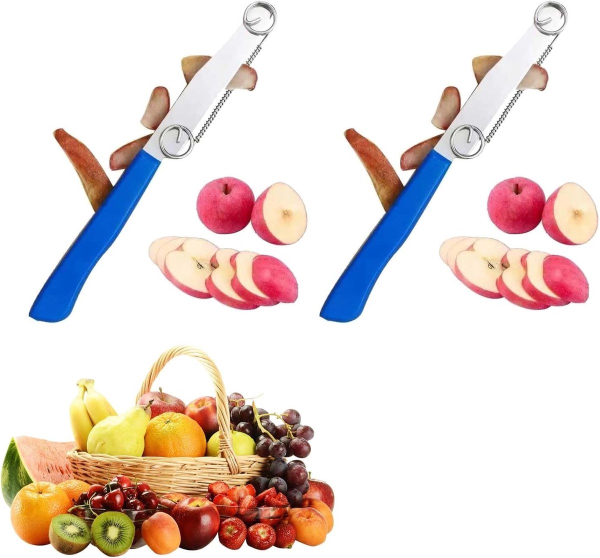 Set van 2 Multifunctionele Messen voor Snijden, Snelle Snijknives voor Fruit en Groenten, Eenvoudig Schoon te Maken en Verstelbare Veer voor Efficiënt Snijden