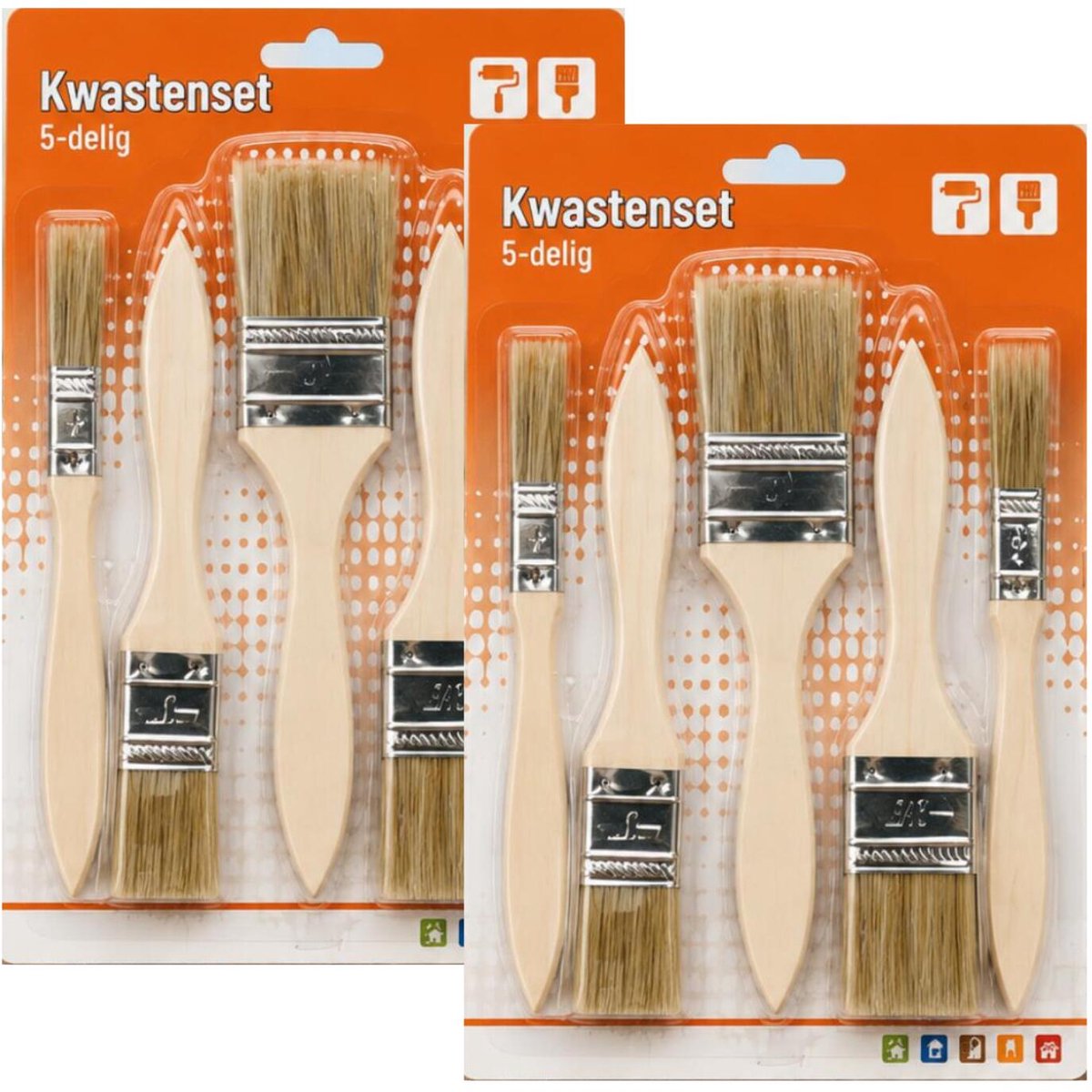 Humbert Kwastenset - 2x - synthetisch - 5-delig - plat - voor verf en lak - verfkwasten - maten 0.5-1-1.5-2-2.5 cm