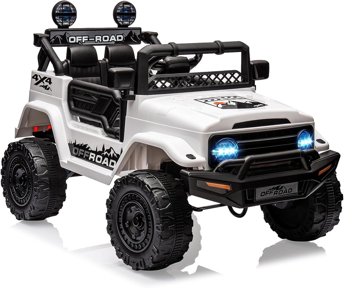 Elektrische kinderauto 12 V met afstandsbediening 2,4 GHz – veiligheidsvoertuig met instelbare snelheid, LED-verlichting en muziek – voor kinderen van 3 tot 8 jaar - Wit