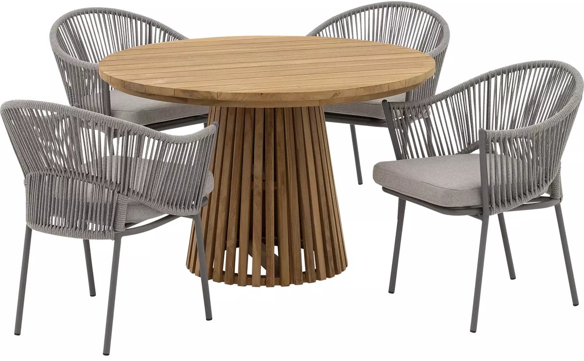Goossens Tuinset Idro Incl. 4 Levanzo Stoelen - Hout - onbewerkt - 120 x 76 x 120 cm