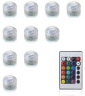 Tien waterdichte LED-lampjes en een afstandsbediening.