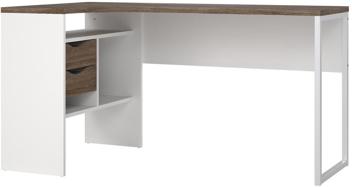 Giga Living Hoekbureau Function Plus - Wit/Bruin - 145x80x75cm