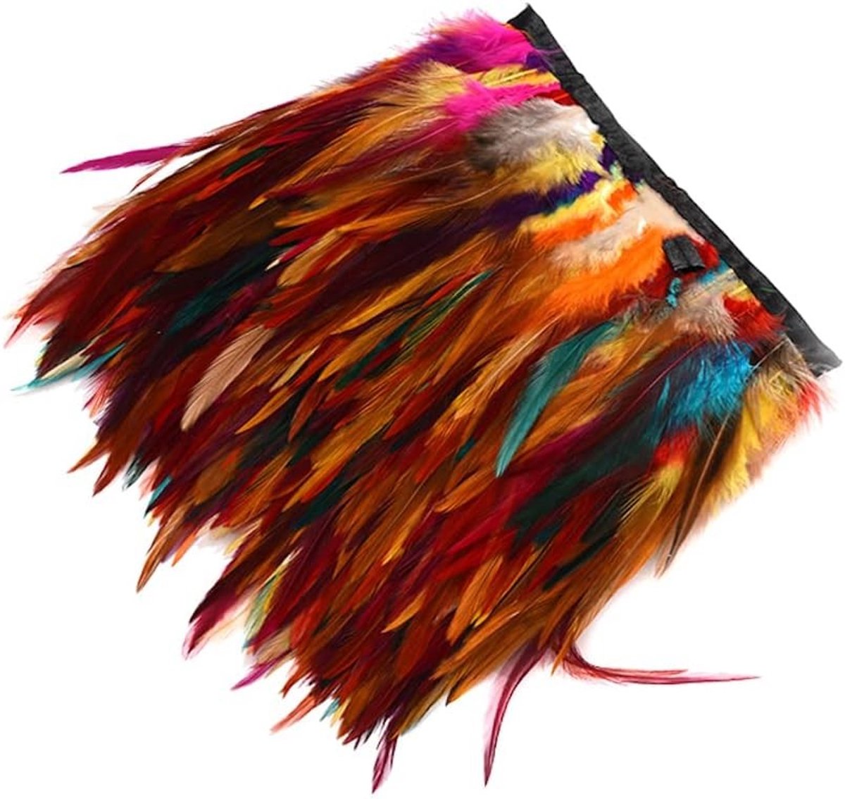 Feather fringes met satijnen lint, 10-15 cm breed, decoratieve kraag voor kostuums en DIY-projecten, kleurrijke veren en franjes