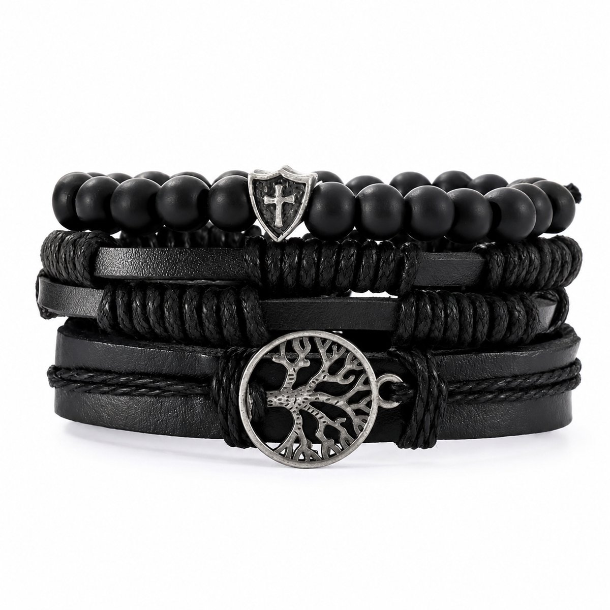 Tolvia Armband Leer - Leren Armbandjes - Armband Heren -Stoer Gevlochten Design - Cadeaus voor jongens - Zwart