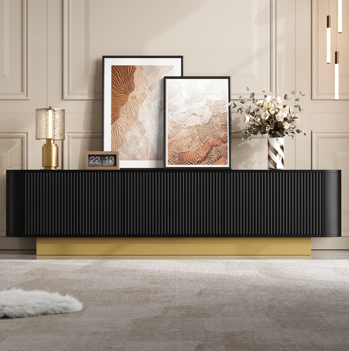 MEUNIQ TV-lowboard 170 x 40,5 x 47 cm met 3 deuren, verstelbare plank en kabelmanagement, modern tv-meubel voor woonkamer, zwart