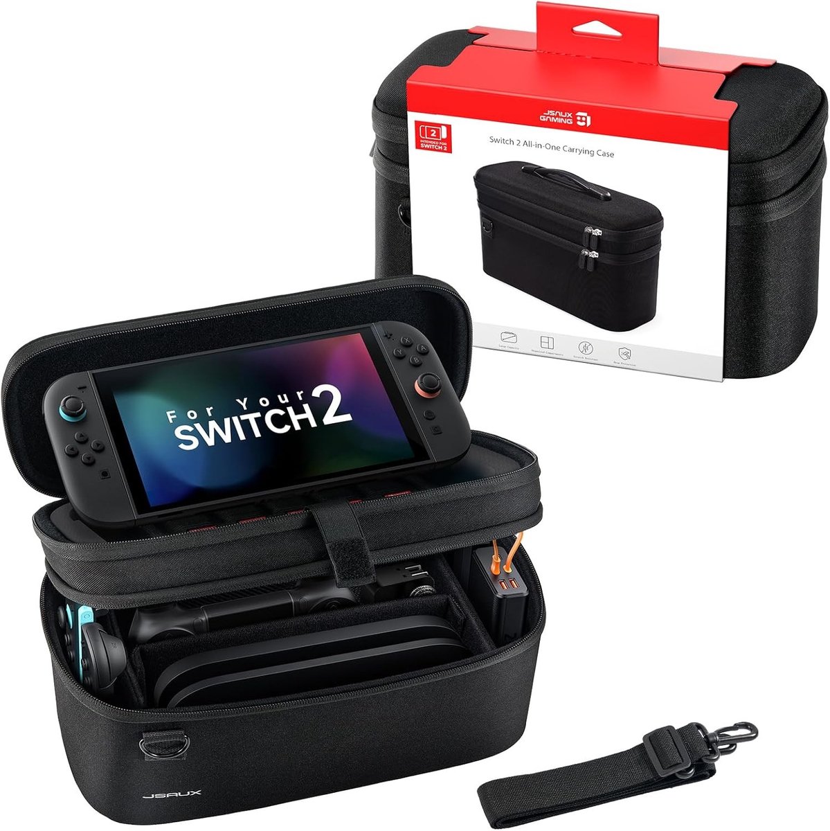 All-in-One Opbergtas voor Nintendo Switch 2, Reisopslag voor Console, Dock en Accessoires, Grote Capaciteit - Zwart