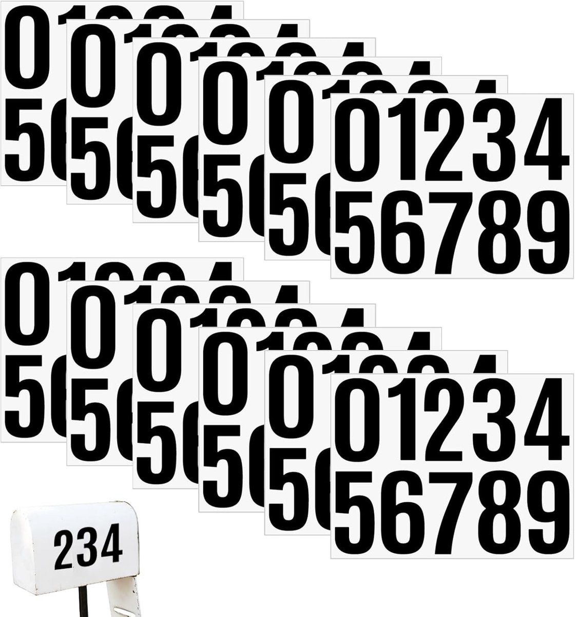 Grote weerbestendige cijfers en letters stickers, 12 vellen met nummers 0-9 voor adres- en deurstickers, 10 cm hoog