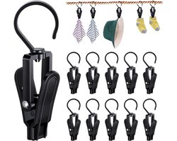 Set van 20 zwarte kunststof wasknijpers met haak, 360 graden draaibare anti-slip klemmen voor droogrek, handdoeken, hoeden en kleding