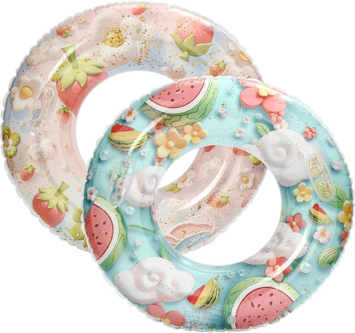 LISM-Set van 2 opblaasbare fruitzwembanden Geschikt voor volwassenen, met handvatten, zwemringen, zwembuizen, zwembanden Geschikt voor volwassenen, decoratie Geschikt voor een Hawaïaans strandfeest (90 cm)