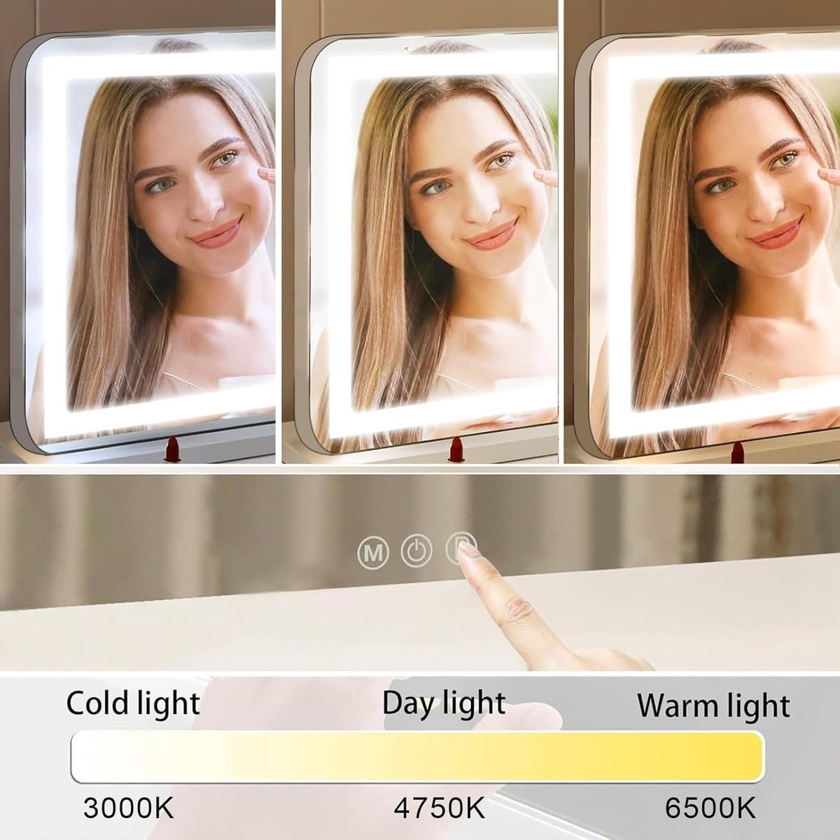 Make-upspiegel met LED-verlichting - Dimbaar - 3 Lichtmodi - 10x Vergroting - Voor Make-uptafel