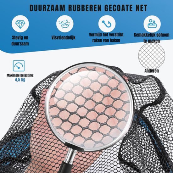 Thuys - Schepnet Vissen Zwart/Blauw - Rubber Bekleed Net - Opvouwbare Stok - Lichtgewicht - voor Meer - Rivier en Zee van Thuys — afbeelding 4