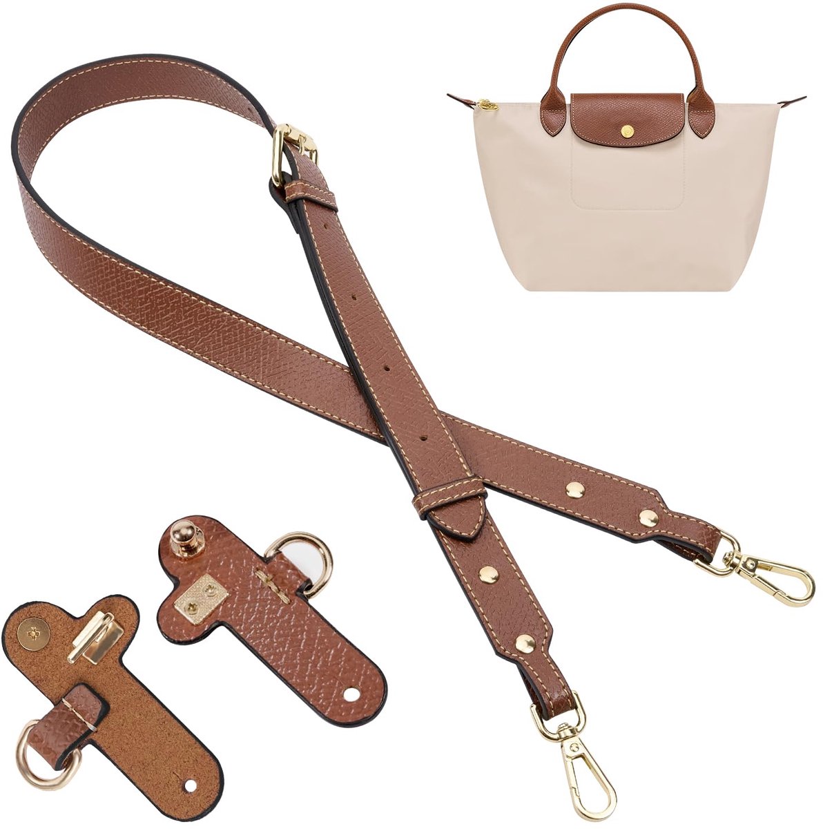 COOAU - Geschikt voor Longchamp Dames Tas Schouderriem - Schouderbreedte 2,5 cm - Handtasriem vervanging - Verstelbare brede schouderriem - Universele Pasvorm voor Veel Tassen - Donkerbruin&Gouden gesp(Tas niet inbegrepen)