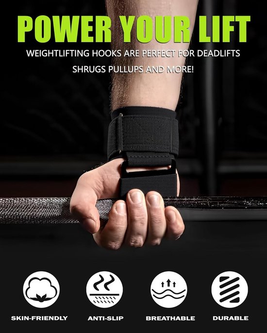 Krachttraining Haakjes voor Gewichtheffen met Antislip Rubber Coating en Verstevigde Polssteun, Ideaal voor Deadlifts, Pull-Ups en Spieropbouw tot 272 kg van Merkloos — afbeelding 3
