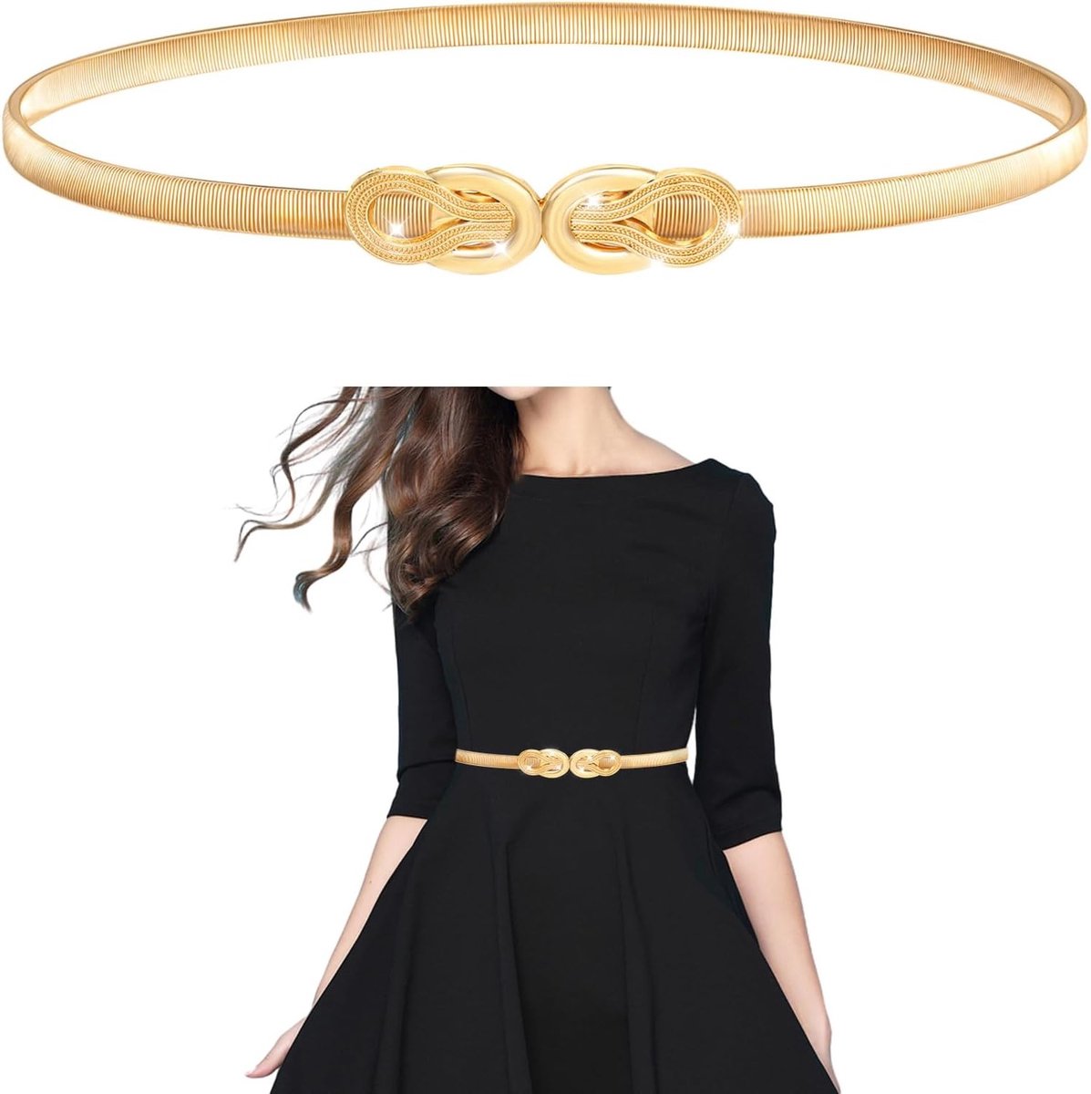 Verstelbare gouden metalen damesriem voor een slanke taille, modieuze stretchriem voor jurken en casual outfits