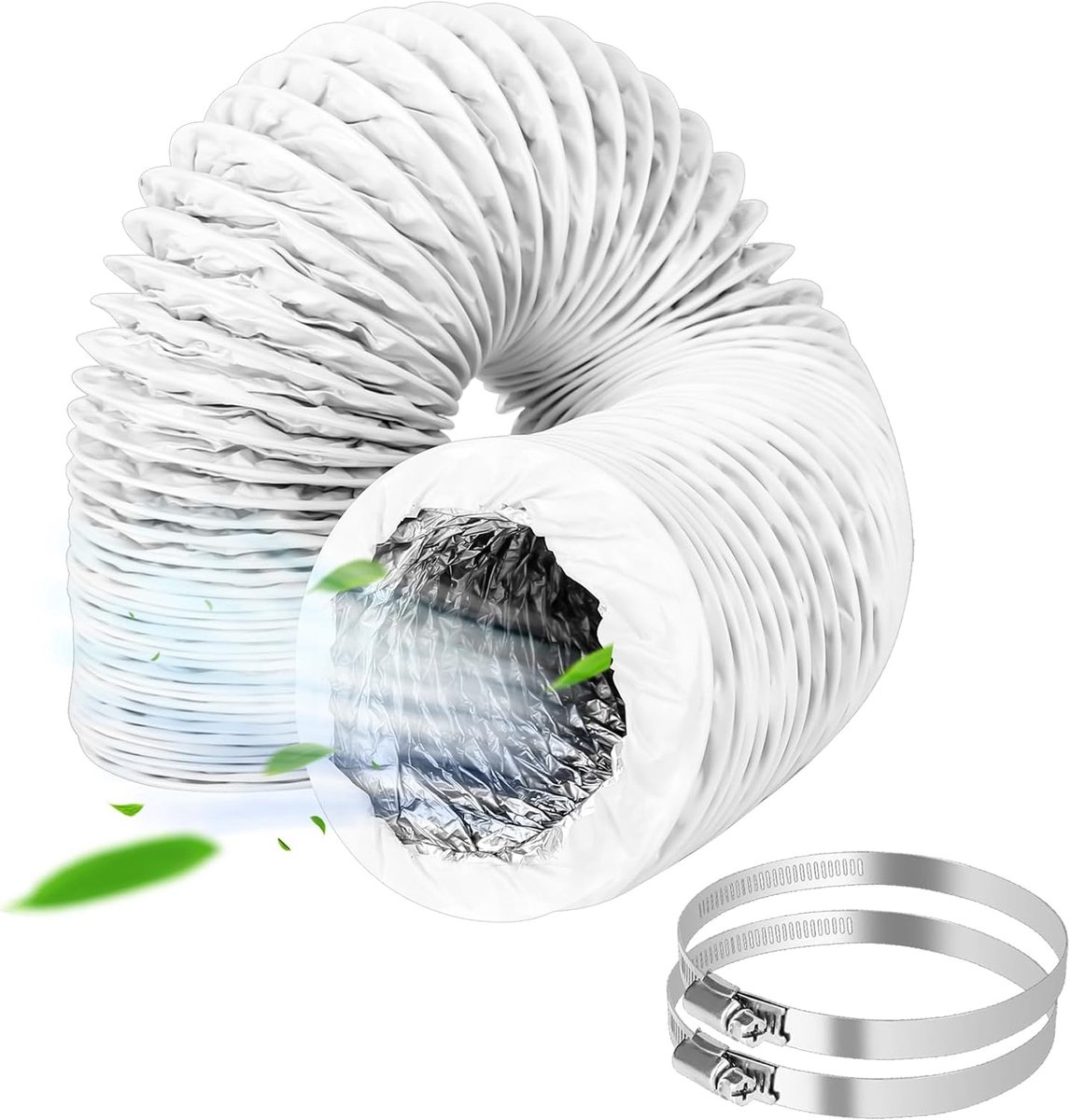 Drain Hose Diameter 100 mm 3 m Flexible PVC Aluminium Pipe Drain Hose Air Conditioning Hose Extension with 2 Hose - ShopVlot