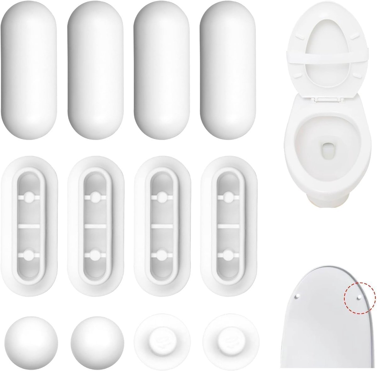 Thijox - 12 Stuks WC-Bril Bufferset, Schokdempers voor Toiletbril en Deksel, Verhoogt Comfort en Bescherming, Wit, Geschikt voor Thuis, Kantoor en Hot