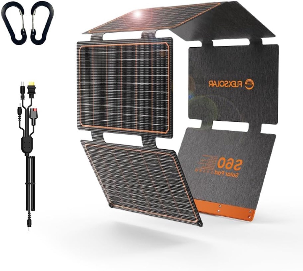 SnelShoppen - 60W Vouwbaar Draagbaar Zonnepaneel Solar Charger met USB-C, USB-A en DC Uitgangen, IP67 Waterdicht, Ideaal voor Noodstroom, Camping, Sma