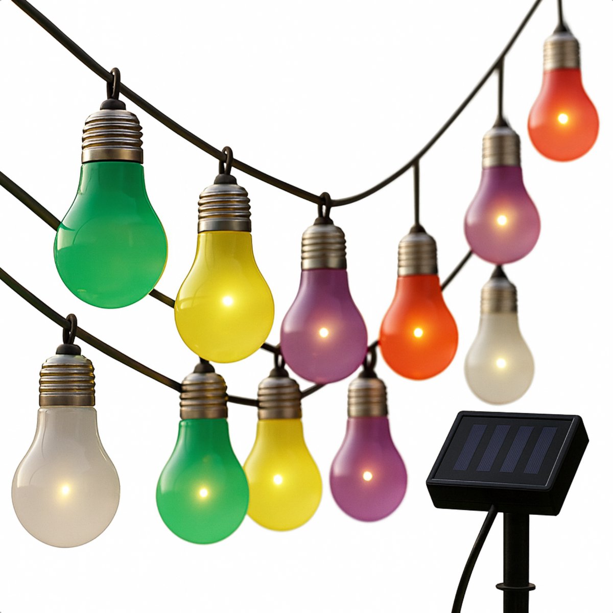 Lomera Solar Feestverlichting - Multicolour LED Lampen - Solar Oplaadbare Lamp - Lichtsnoer op Zonne-energie - Tuinverlichting op Zonne-energie - LED Lampjes Slinger - Buitenverlichting Solar - Sfeerverlichting Buiten - 10 LED Lampen