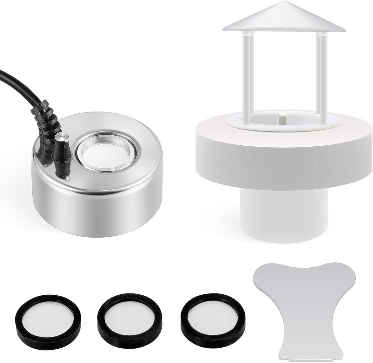 Ultrasone Vernevelaar 350 ml/h met Afneembare Spatbescherming voor Waterfontein, Vijver en Tuinornamenten