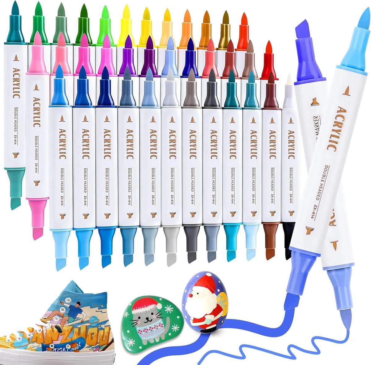 72 Colours Acrylic Pens, 36 Pieces, Dual Brush Tip Acrylic Markers for Stone, Water Resistant, Marker Pens for Fabric - ShopVlot