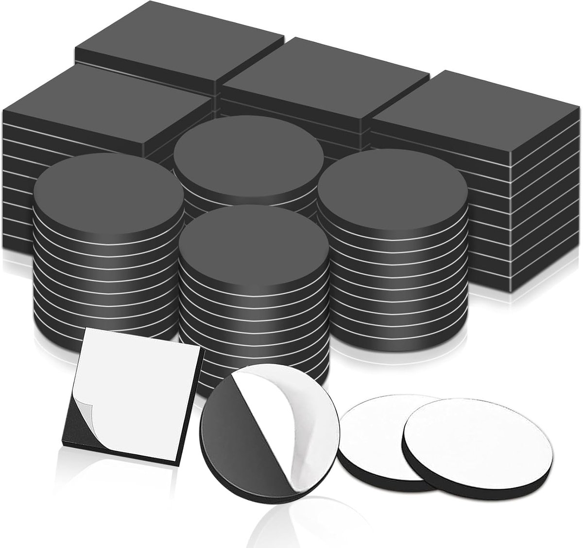 Pack of 100 Adhesive Mixing Pack, Round Square Magnets for Sticking, Magnetic Plates, Self-Adhesive, Strong Magnets - ShopVlot