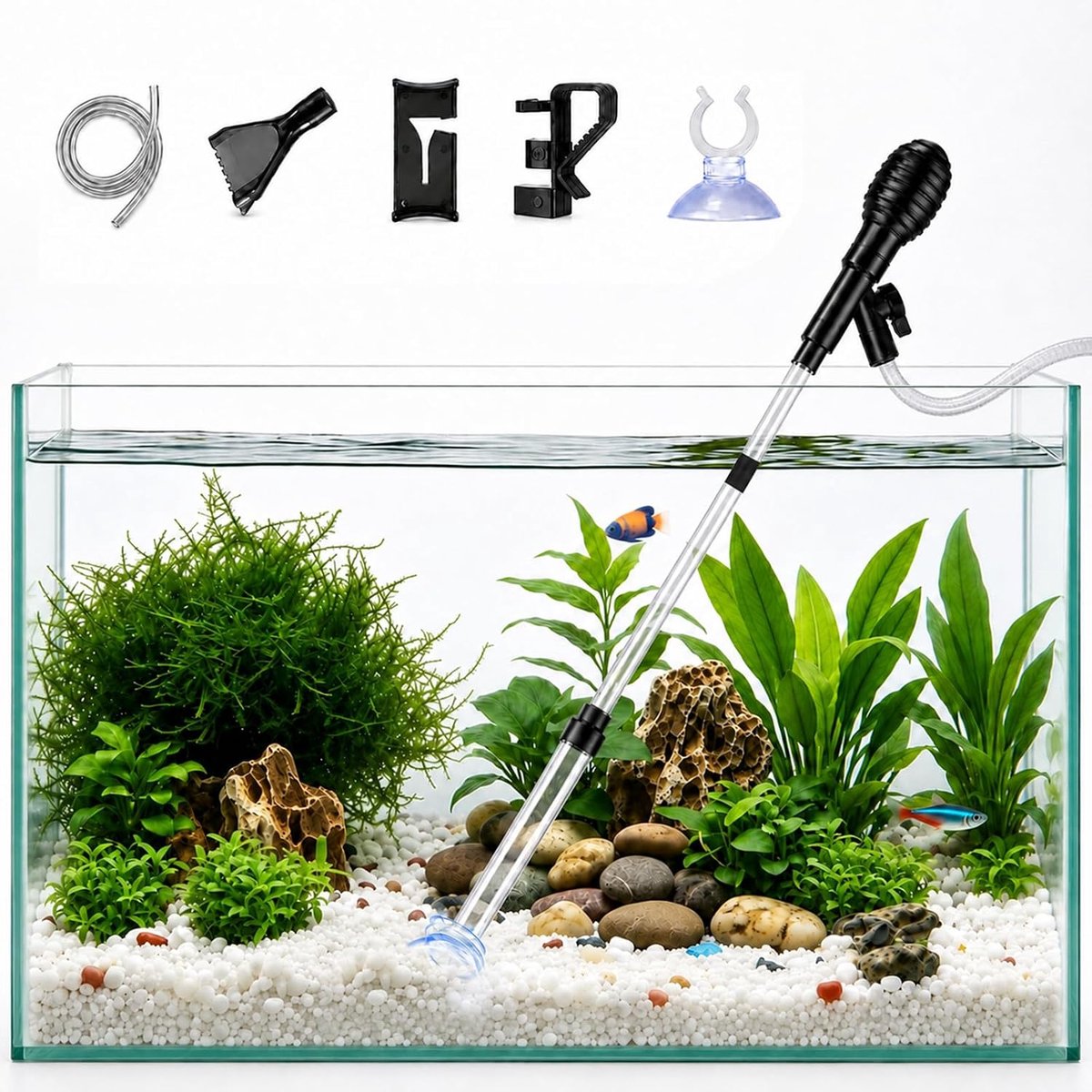Mulmzuiger voor aquarium, 4-in-1 aquariumzuiger, handpomp voor - ShopVlot