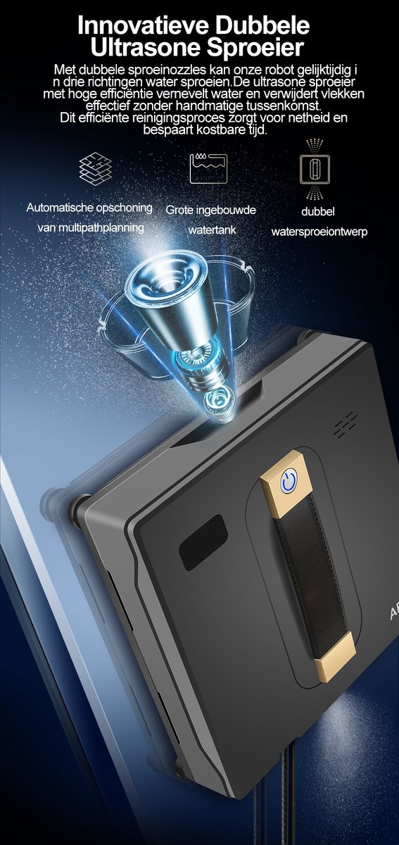 ByRoos Gadget - Robot Raamreiniger - Automatische Raamwasser - Randdetectiesensor - Krachtige zuiging - Slim - Dubbele Waterbesproeiing - AI - Laser Navigatie - Smart Home Glazenwasser thumbnail 2