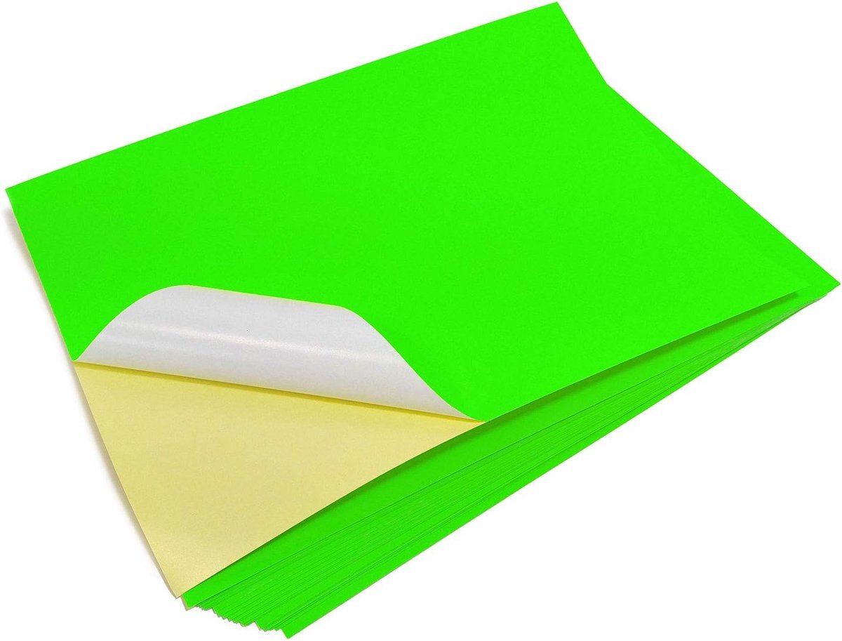 Evergreen Goods A4 20 Sheets Neon Green Fluorescent Paper Sticker - Self Adhesive Laser Printable Labels - ShopVlot