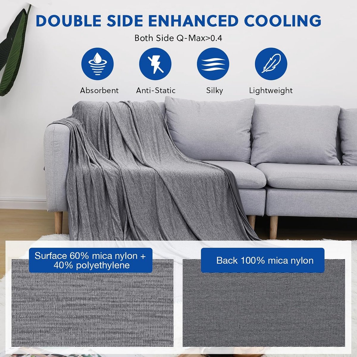 HOMFINE Cooling Blanket for Warm Sleepers, Light Summer Blanket with Japanese Q-Max > 0.45 Cooling Fibres, 2-in-1 - ShopVlot