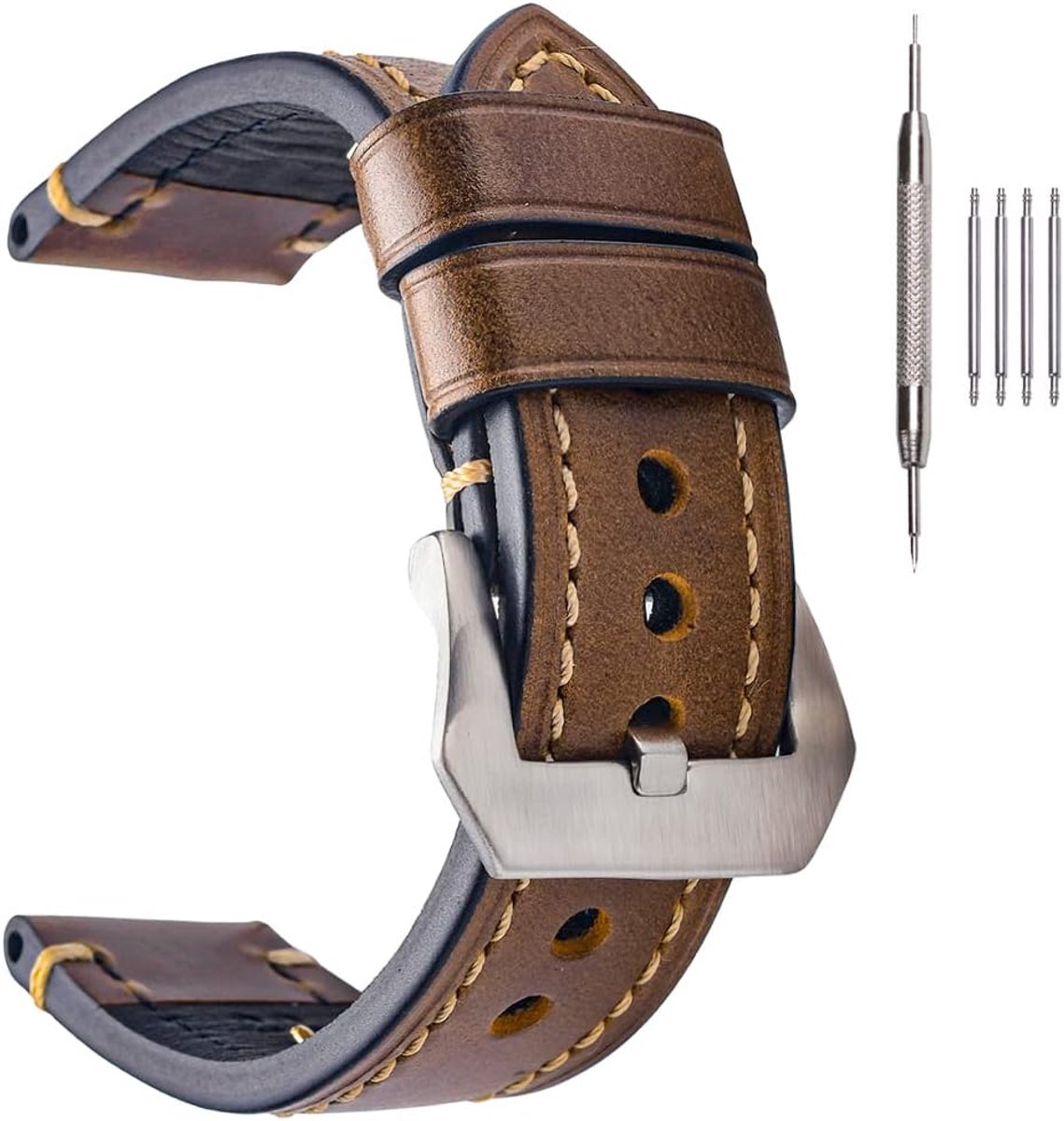 EACHE Vintage Leather Watch Band Crazy Horse & Oil Wax Men's Replacement Watch Band Bracelets Leather Multiple Color - ShopVlot